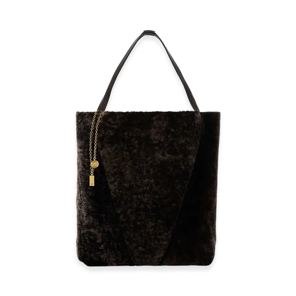 Chloe Women's Shearling Large Spin Shopping Bag "Dark Brown"