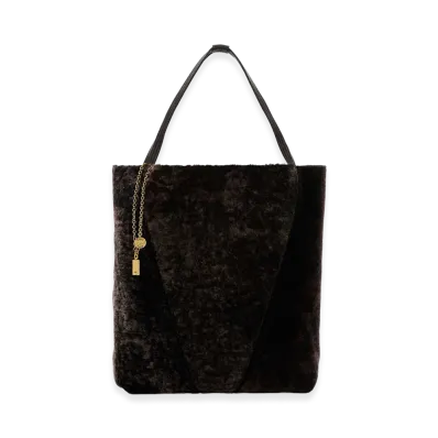 Chloe Women's Shearling Large Spin Shopping Bag "Dark Brown"