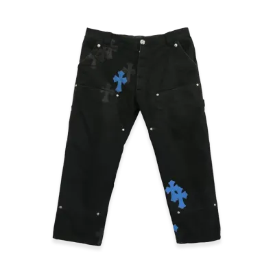 Chrome Hearts Leather Cross Patch Cotton Canvas Double Knee Carpenter Pants "Black"