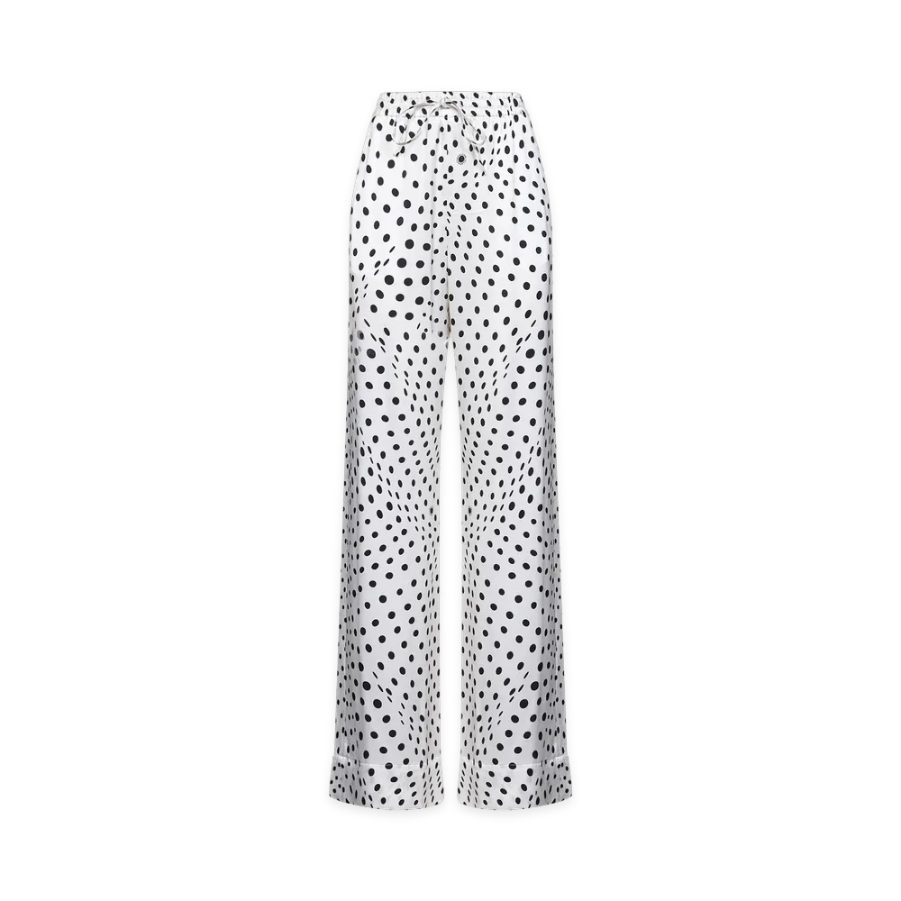 STELLA McCARTNEY Women's Polka Dot Satin Wide-Leg Trousers "White/Black"