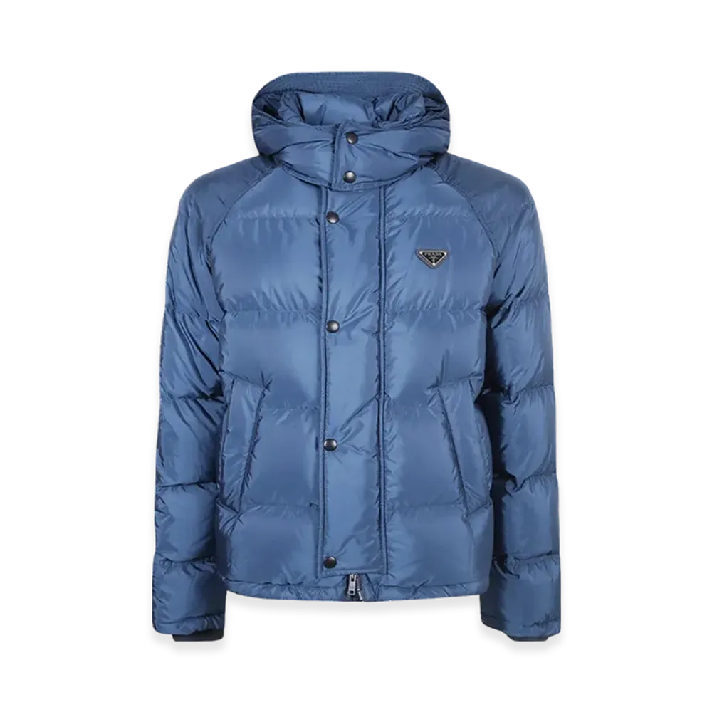 PRADA Cropped Re-Nylon Down Jacket "Blue"