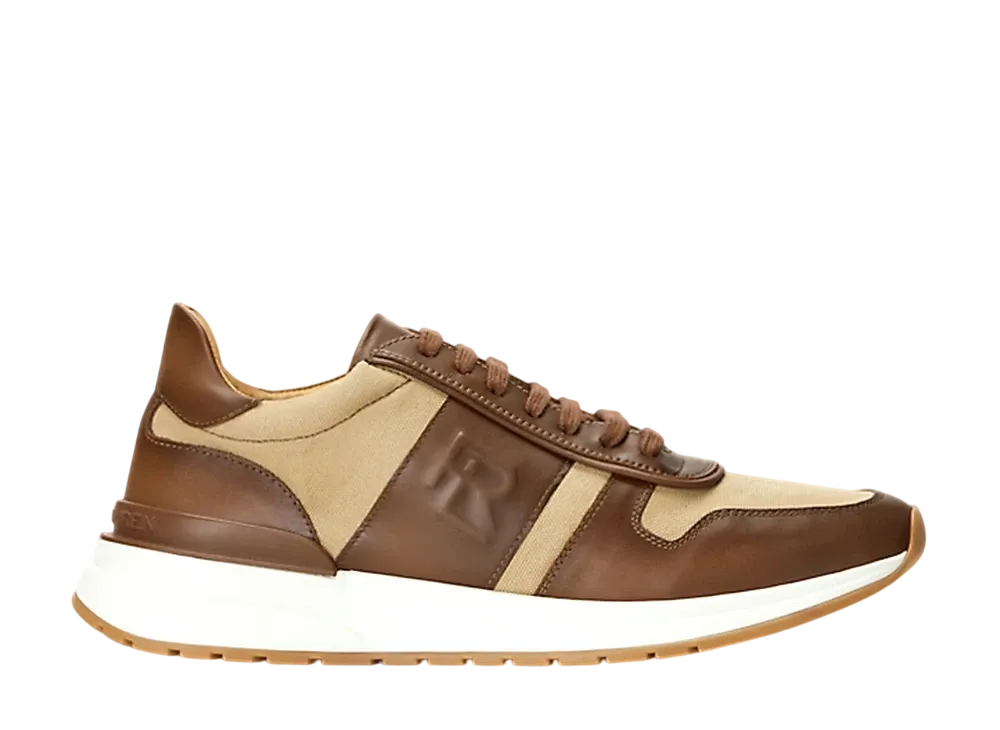 Ralph Lauren Purple Label Ethan Calfskin-Canvas Sneaker "RL Gold/Creta"