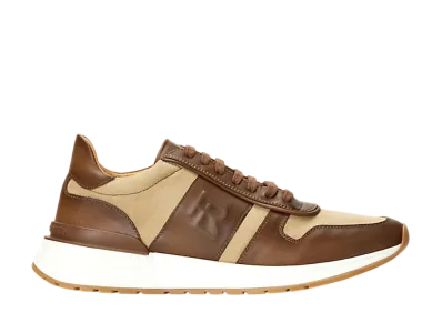 Ralph Lauren Purple Label Ethan Calfskin-Canvas Sneaker "RL Gold/Creta"
