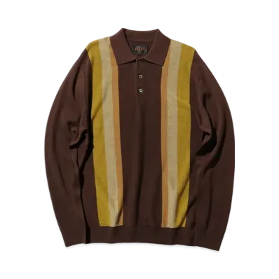 BEAMS Knit Polo Stripe Argyle "Brown"