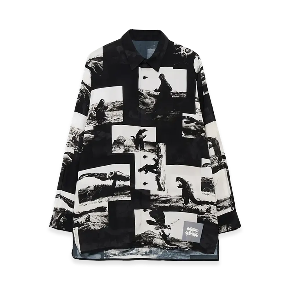 WILDSIDE Yohji Yamamoto × IZUMONSTER All-over Print Long Sleeve Rayon Shirt "Black"