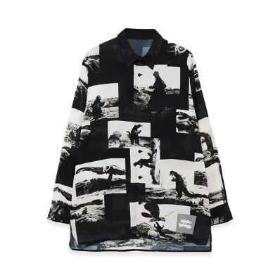 WILDSIDE Yohji Yamamoto × IZUMONSTER All-over Print Long Sleeve Rayon Shirt "Black"