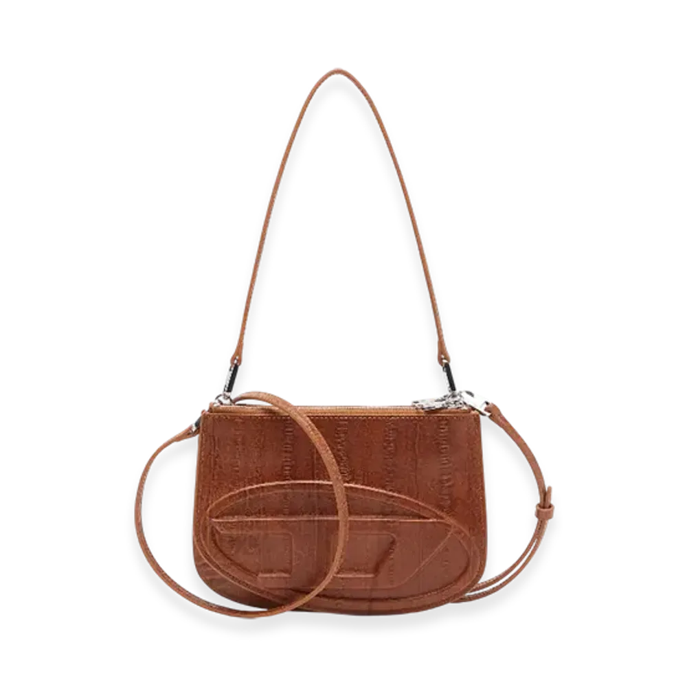 Diesel 1Dr Twin 1Dr Twin-Double-Pouch Shoulder Bag In Printed Leather "Brown"