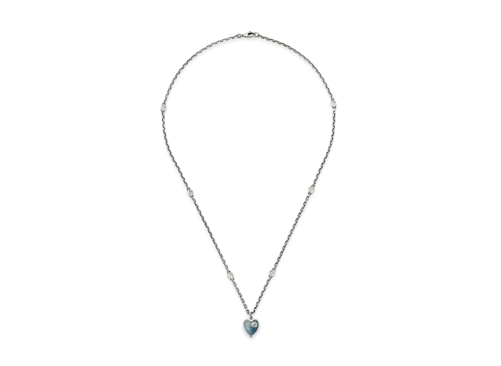 GUCCI Interlocking Double G Enamel Heart Necklace