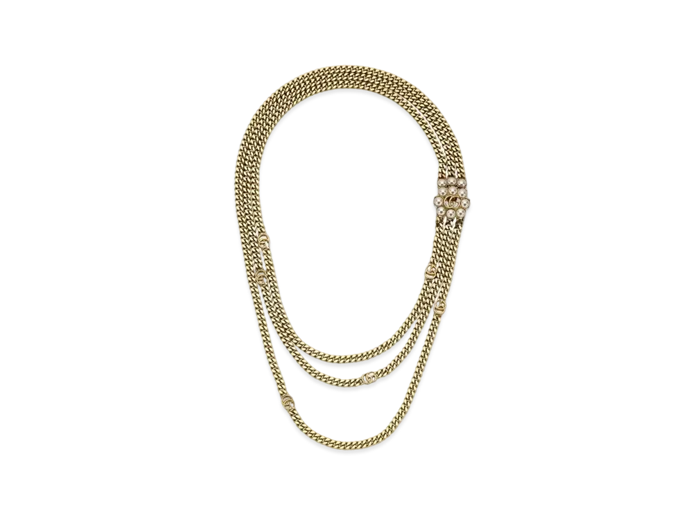 GUCCI Pearl Double G Multilayer Necklace