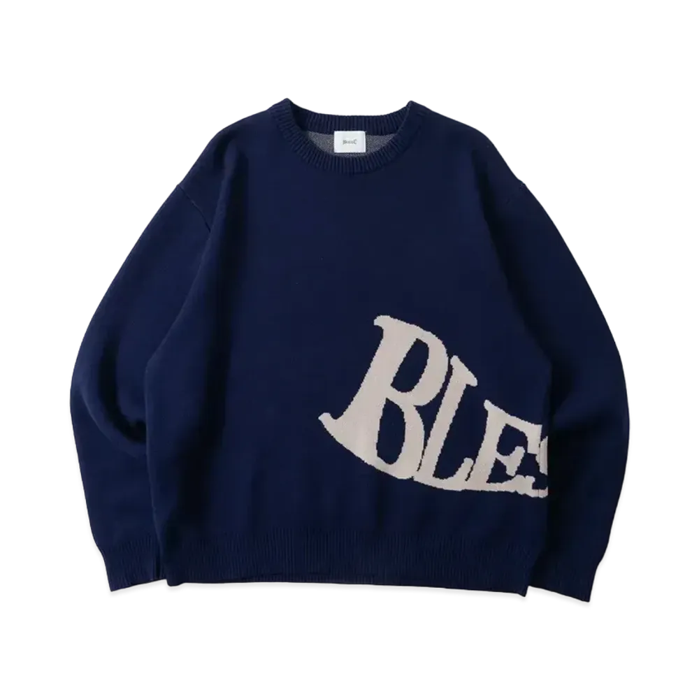 BLESS U Wave Logo Knit "Navy"