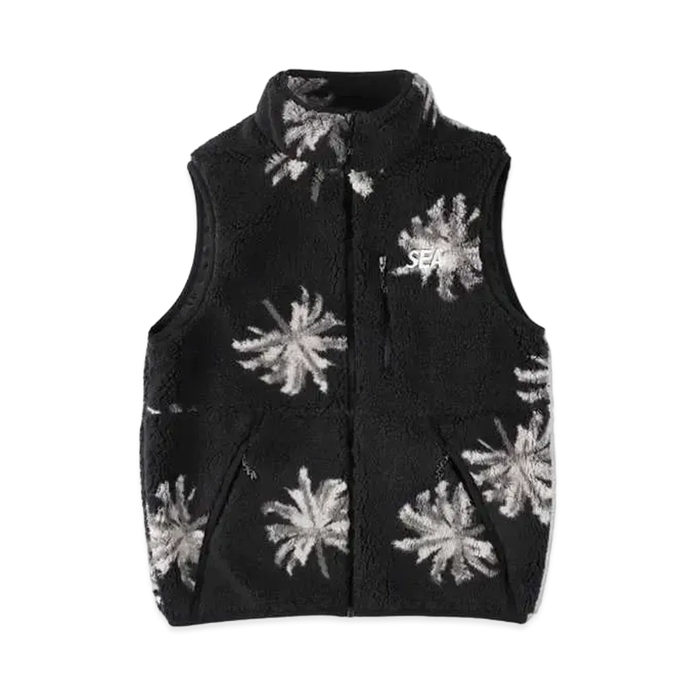 WIND AND SEA Palm Tree Pattern Fleece Vest "Black"