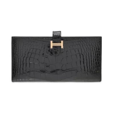 Hermes Bearn Soufflet Crocodile Alligator "Noir/Rose Gold"
