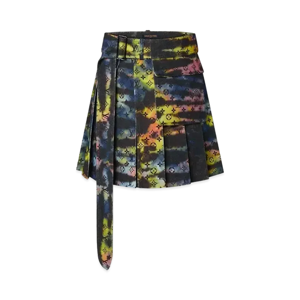 Louis Vuitton Monogram Tie-Dye Denim Pleated Skirt