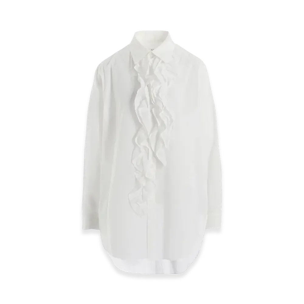 Y's Cotton Lawn Untrimmed Frill Blouse "Off White"