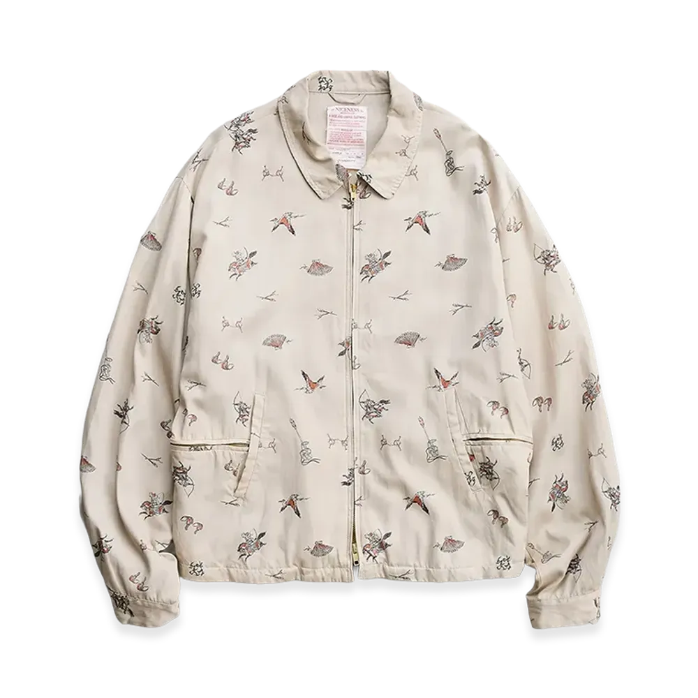 NICENESS C.Maxim Yabusame Print Gabardine Jacket "Fade Beige"
