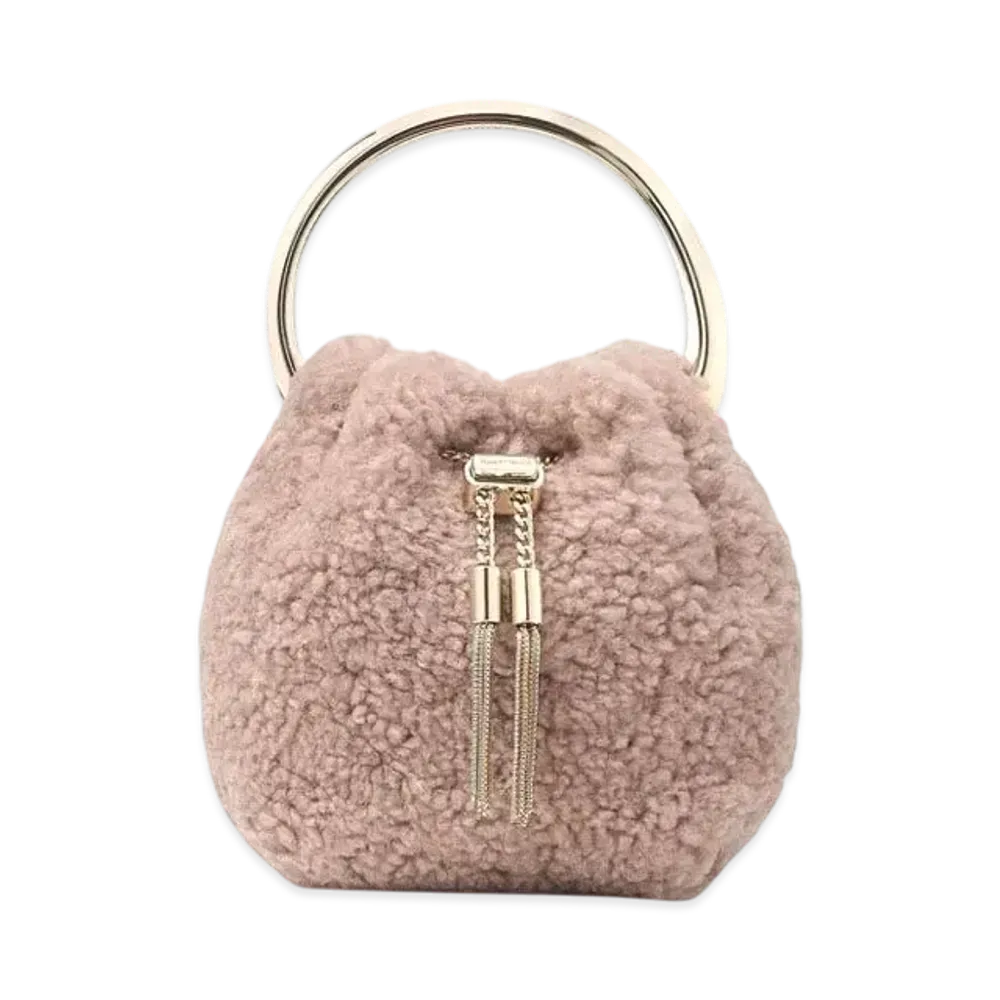 Jimmy Choo Micro Bon Bon Shearling Mini Bag "Tea Rose/Light Gold"