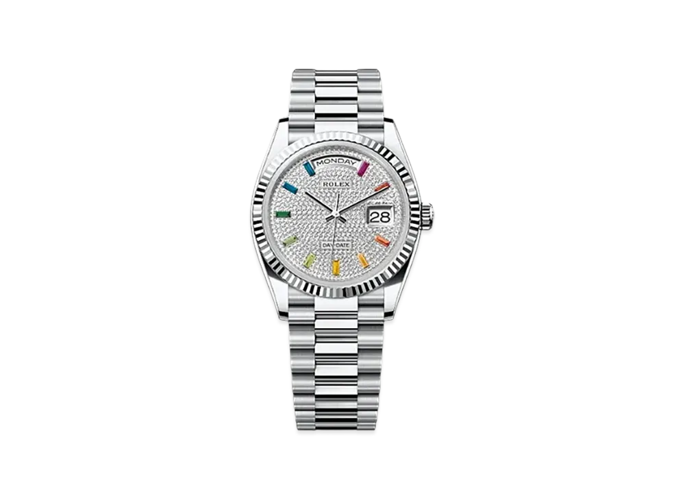 ROLEX Day-Date 36mm Platinum 128236 "Pave diamonds"