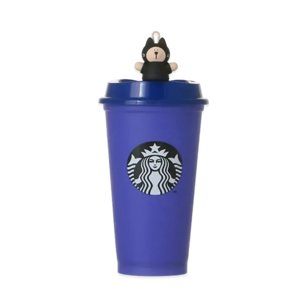 STARBUCKS Halloween 2024 Color Changing Reusable Cup 473ml + Reusable Cup Drink Hole Cap Bearista "Blue"