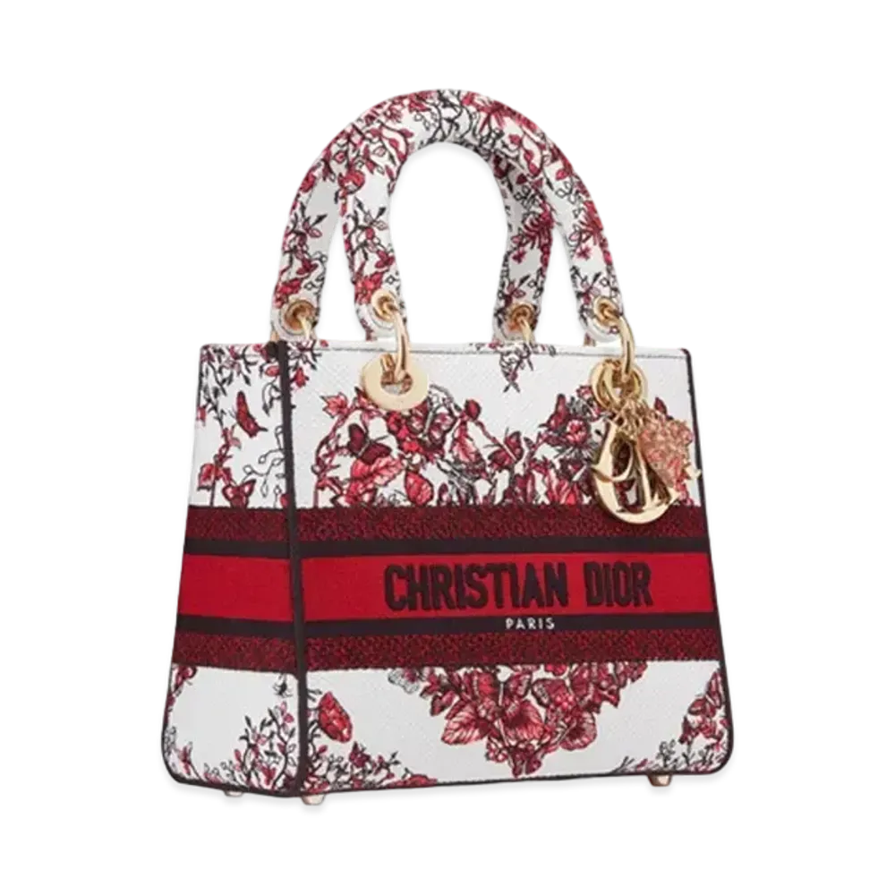 Dior Medium Lady D Lite Bag Le Coeur des Papillons Embroidery "White/Red"
