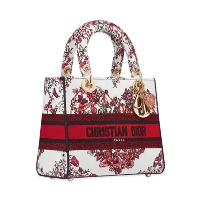 Dior Medium Lady D Lite Bag Le Coeur des Papillons Embroidery "White/Red"