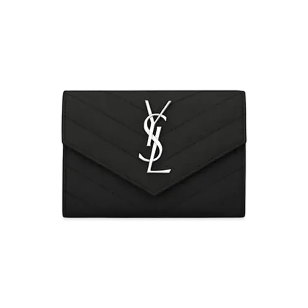 Saint Laurent Envelope Small Wallet In Grain De Black Embossed Leather "Black"