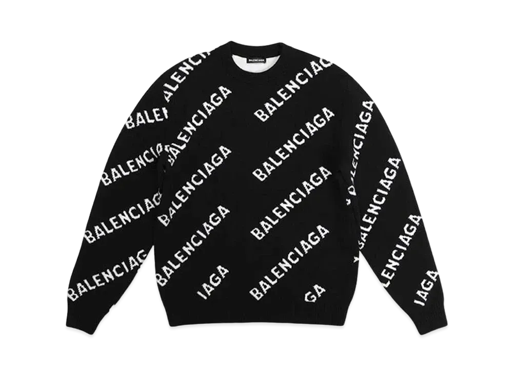 BALENCIAGA MENS Allover Logo Sweater "Black"