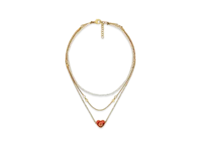 GUCCI Interlocking Double G Crystal Heart Pendant Necklace "Gold"