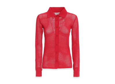 Bottega Veneta Women's Technical Cotton Mesh Cardigan "Red"