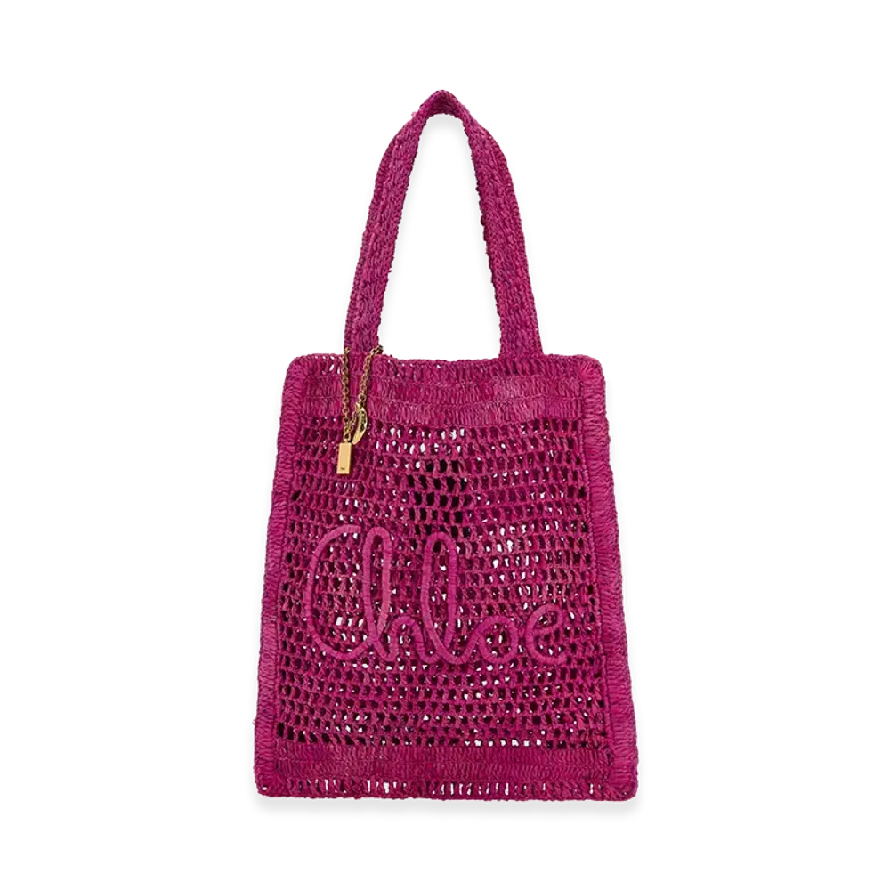 Chloe Women's Raffia Estate Banana Shopping Bag "Fuchsia Pink"