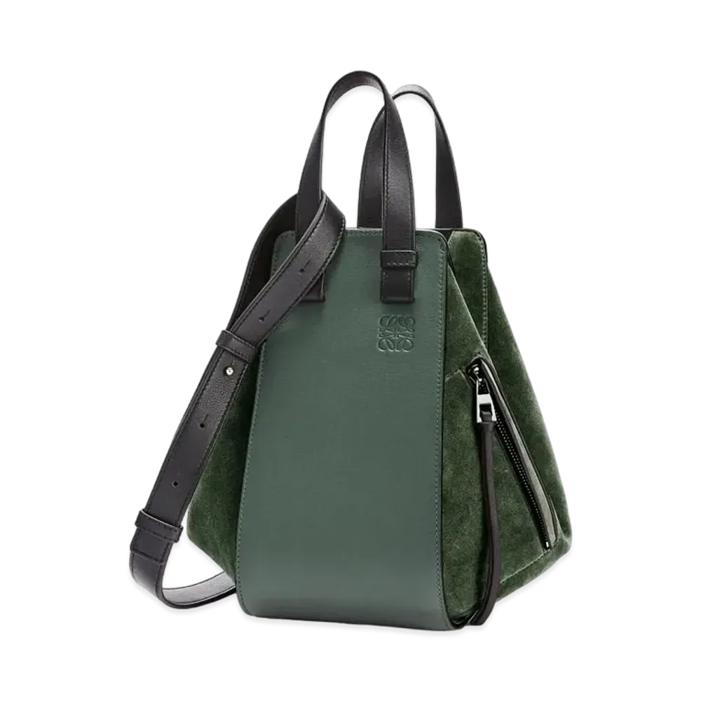 LOEWE Small Hammock Bag In Calfskin And Suede "Vintage Khaki/Black"