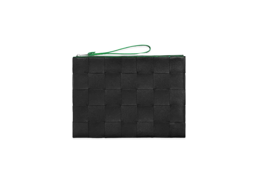 Bottega Veneta Calfskin Pouch Clutch "Black/Parakeet"