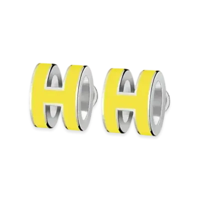 Hermes Mini Pop H Earrings "Palladium/Lime"