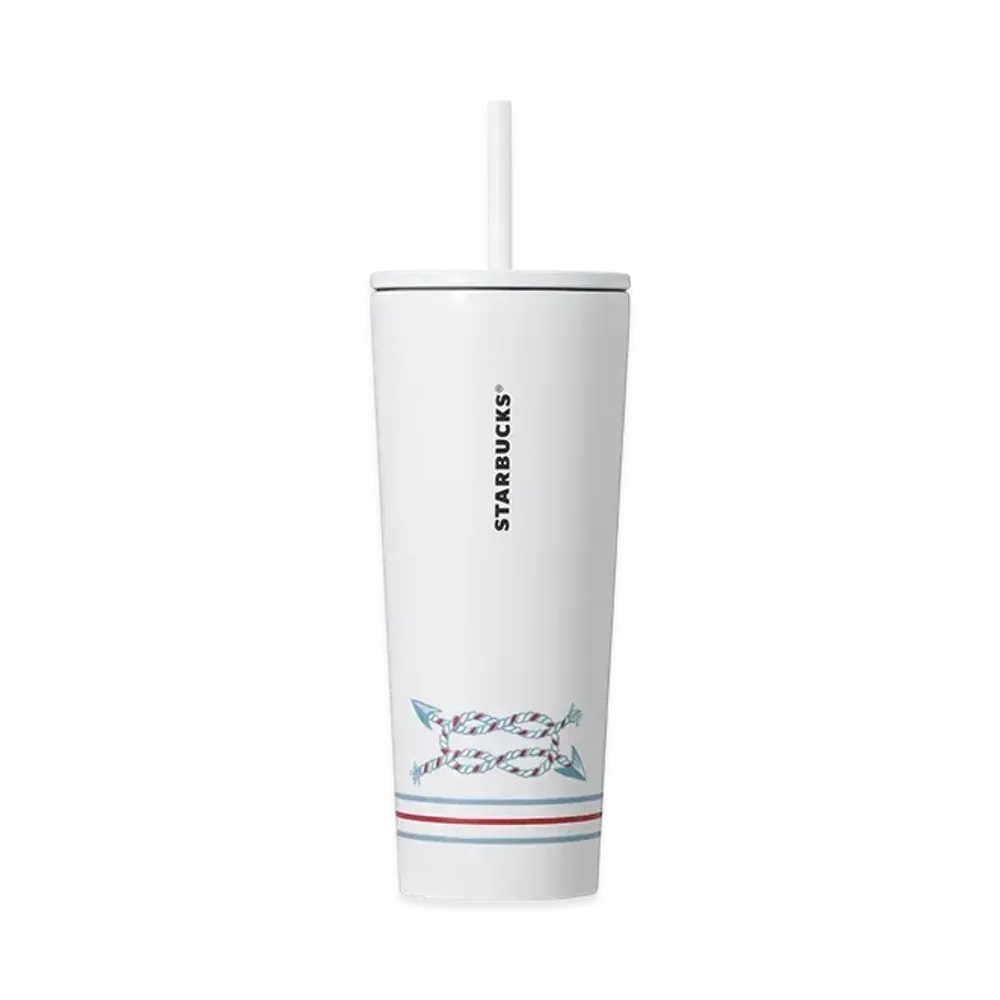 STARBUCKS Stainless Steel Cold Cup Tumbler Marine Border 473ml "White"