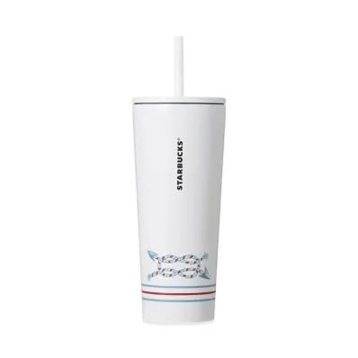 STARBUCKS Stainless Steel Cold Cup Tumbler Marine Border 473ml "White"