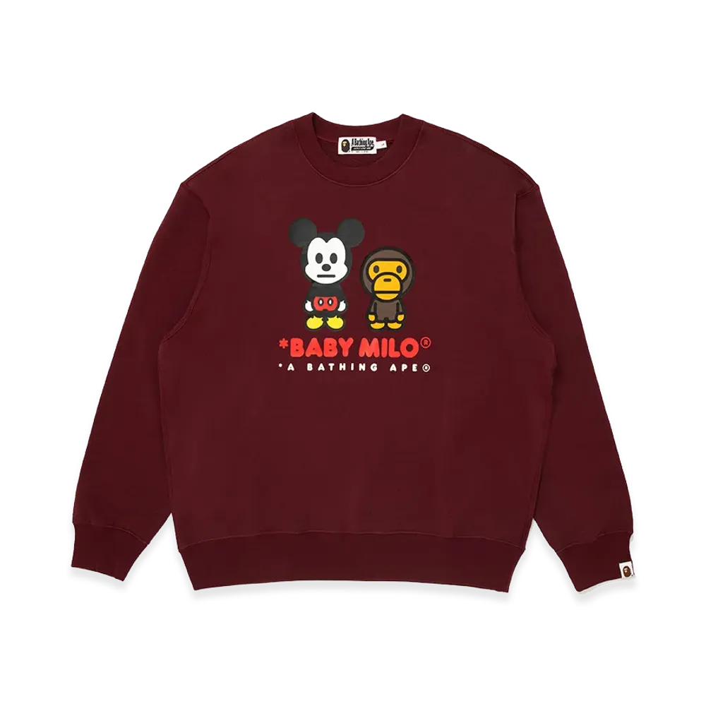 A BATHING APE x Disney Mickey Mouse Baby Milo Relaxed Fit Crewneck "Burgundy"