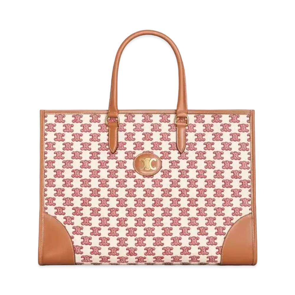CELINE Horizontal Cabas in Textile with Triomphe Embroidery "Pink"