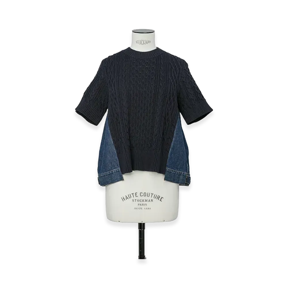 sacai Women's Denim x Cotton Knit Pullover "Navy"