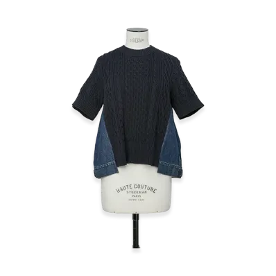 sacai Women's Denim x Cotton Knit Pullover "Navy"