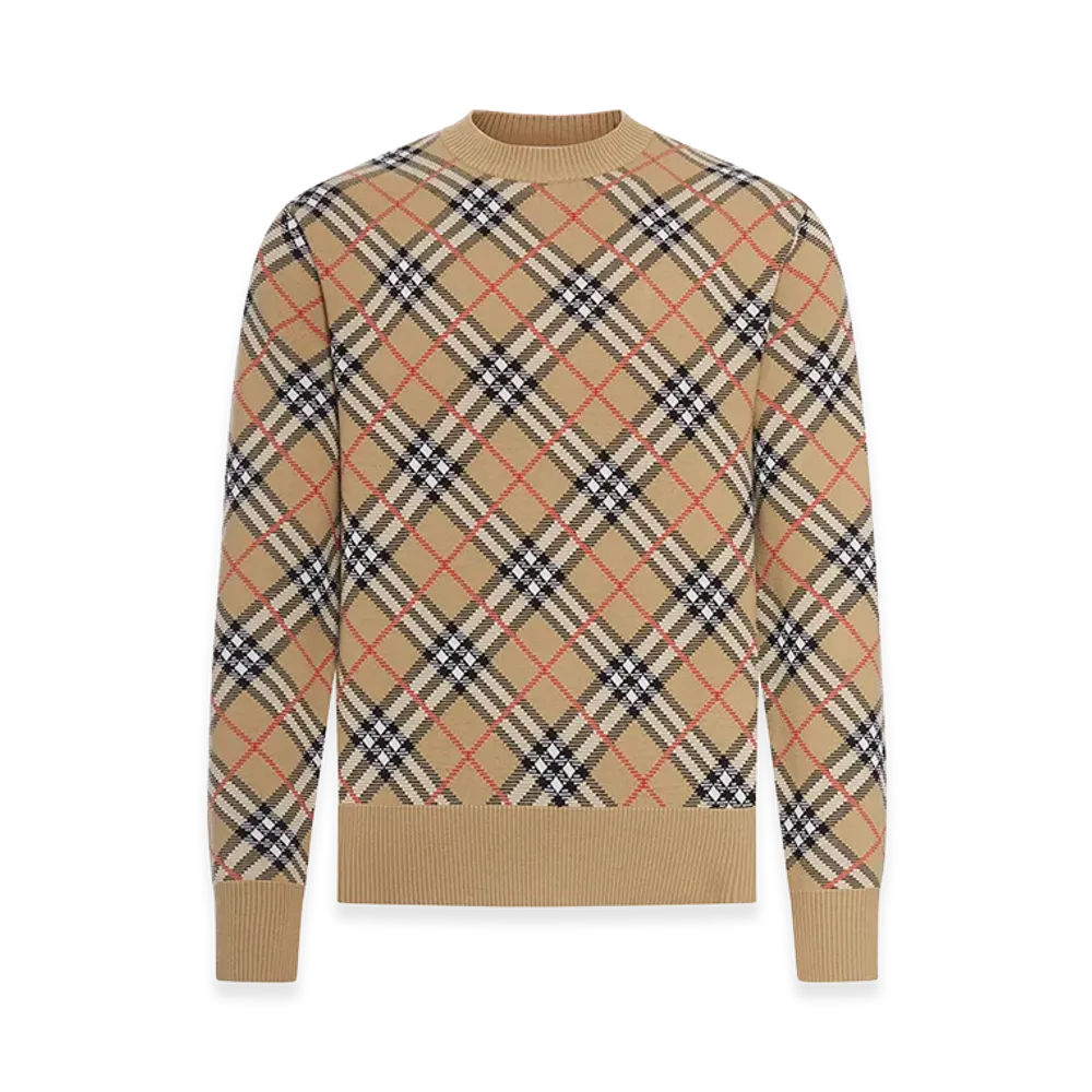 Burberry Checked Cotton And Wool Pullover "Beige"