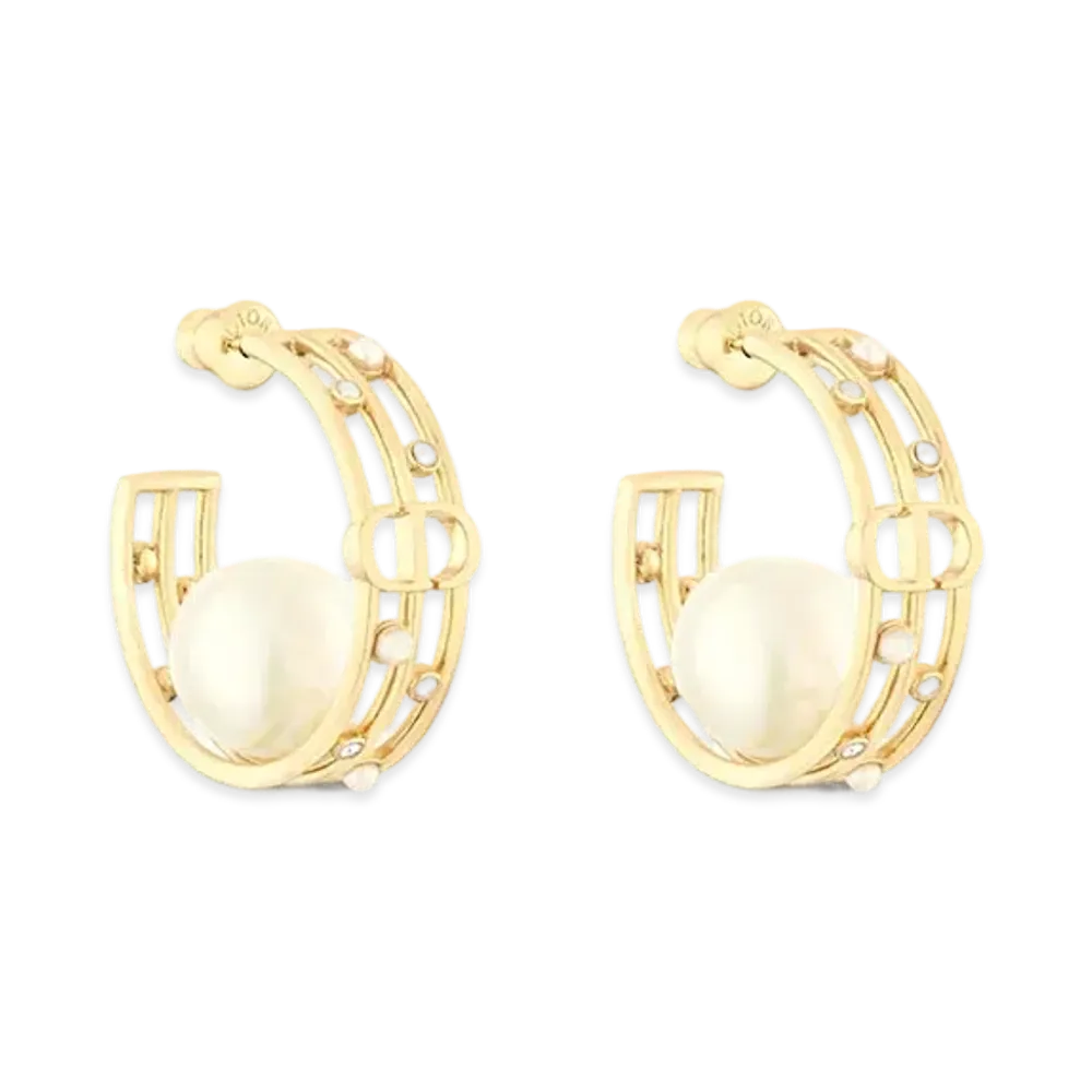 Dior D-Backstage Earrings Metal with Resin Pearls and Crystals "Gold/White/Silver"