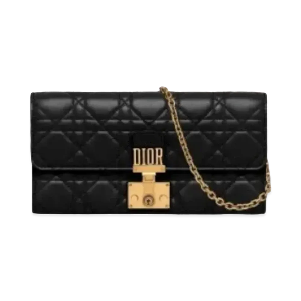 Dior Cannage Pattern Lambskin Crois Elele Wallet "Black"