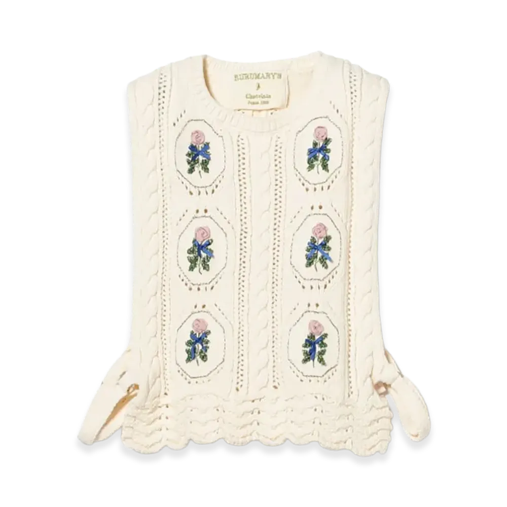 BEAMS COUTURE x RURU MARY'S Hand-Embroidered Knit Vest "Ecru"
