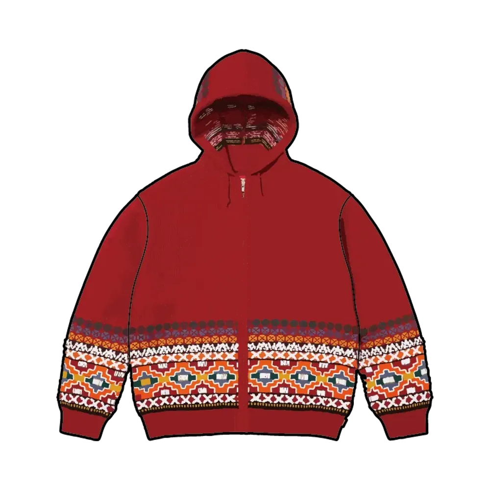 Supreme Beaded Zip Up Hooded Sweater "Red"