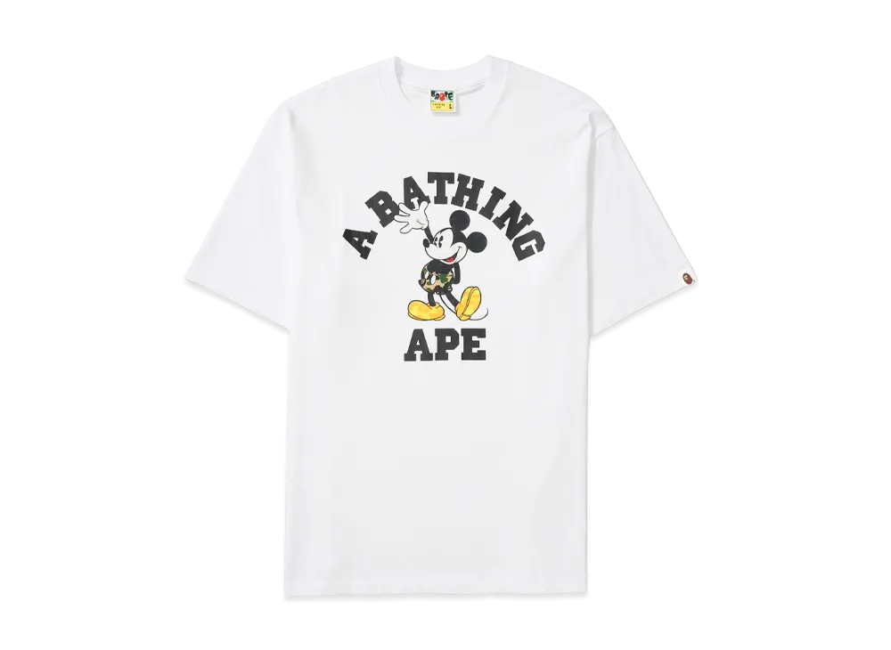 A BATHING APE x Disney Mickey Mouse College Relaxed Fit Tee "White"