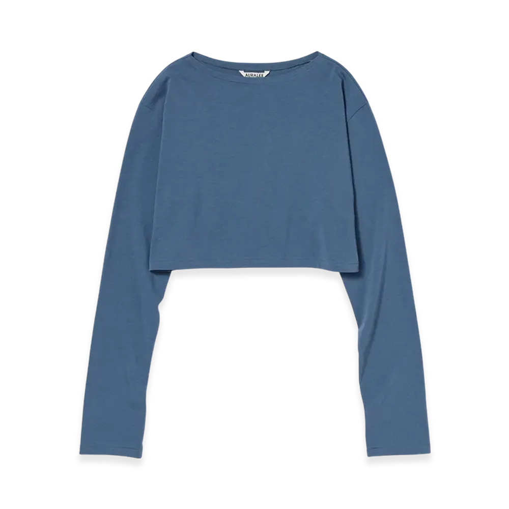 AURALEE Women's High Gauge Cotton Jersey Boat Neck L/S Tee "Dusty Blue"