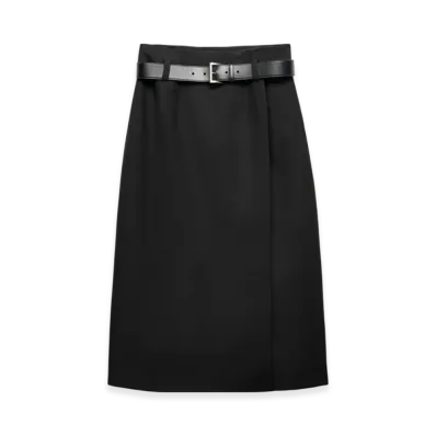 PRADA Women's Gabardine Skirt with Leather Belt "Black"