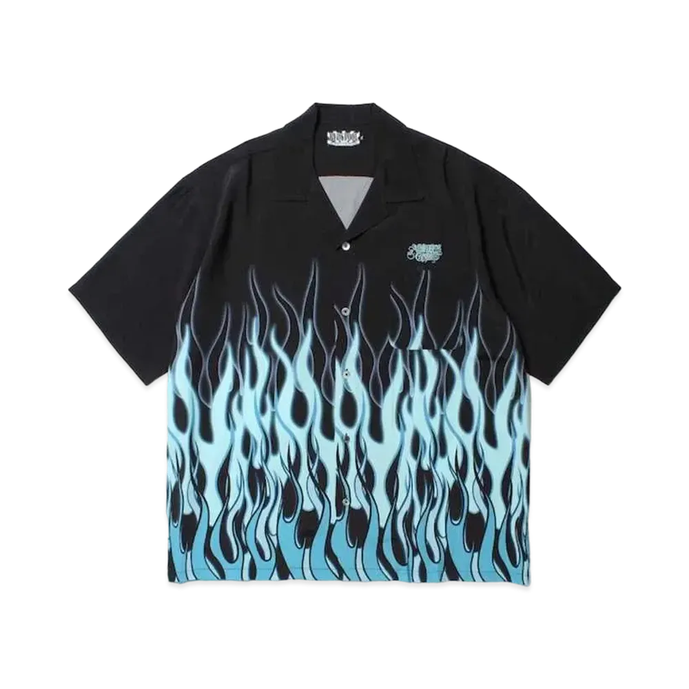 APHRODITEGANG Fire Pattern S/S Hawaiian Shirt "Black/Blue"