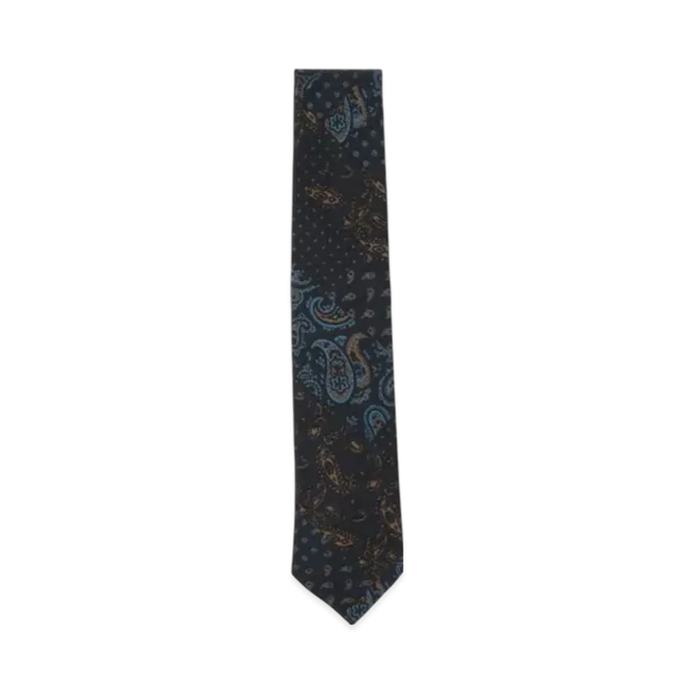BEAMS Wool Silk Tie Paisley Print "Navy"