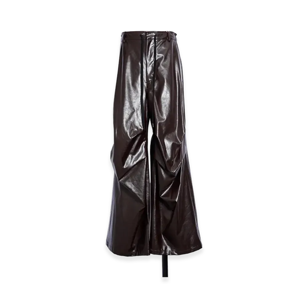 MM6 Maison Margiela Synthetic Leatherknee Tuck Pants "Brown"