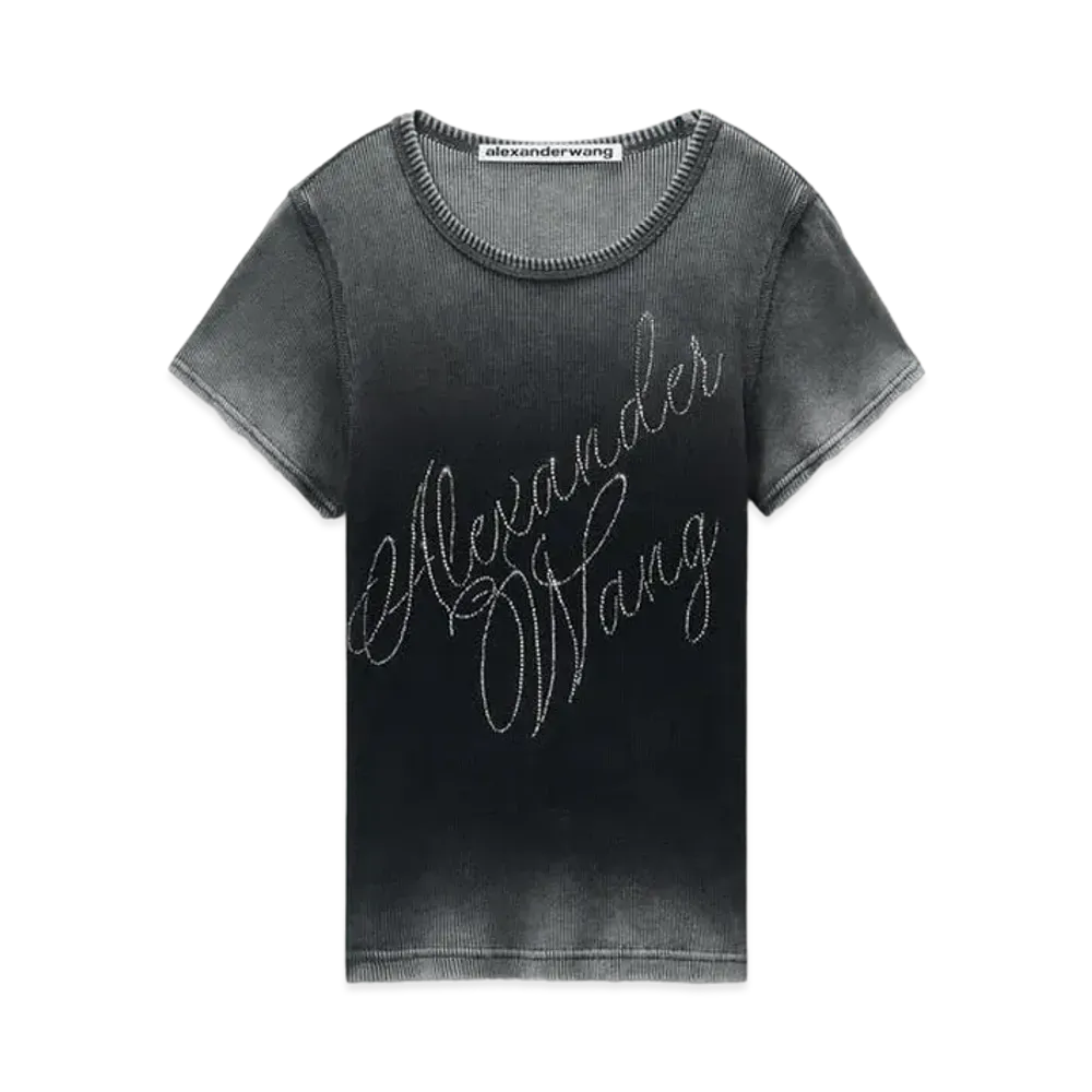 Alexander Wang Crystal Hotfix Rib Jersey T-shirt "Washed Ash"